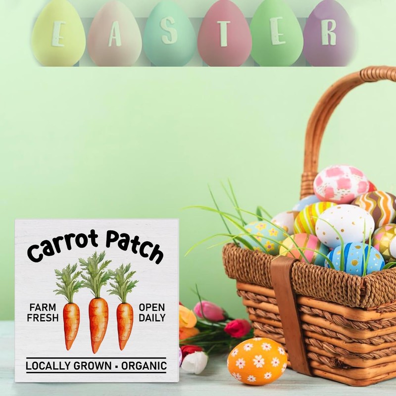 Easter Decor Rustic Carrot Patch Wooden Sign Easter Desk Decorations
