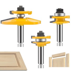 OLETBE 3 PCS Router Bit Set, 1/2-Inch Shank Round Over Raised Panel Cabinet Door Rail and Stile Router Bits, Woodworking Wood Cutter, Wood Carbide Groove Tongue Milling Tool (Square)