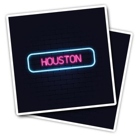 Vinyl Square Stickers (Set of 2) 10cm - Neon Sign Design Houston City Texas United States for Laptops, Tablets, Luggage, Scrap Booking, Fridges #350330