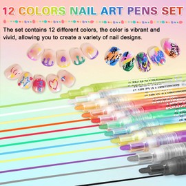 AOAZXBB 12 Colors Nail Art Pens Set Nail Polish Pens, Waterproof Quick-Drying Acrylic Paint Nail Art Markers for Home & Salon DIY