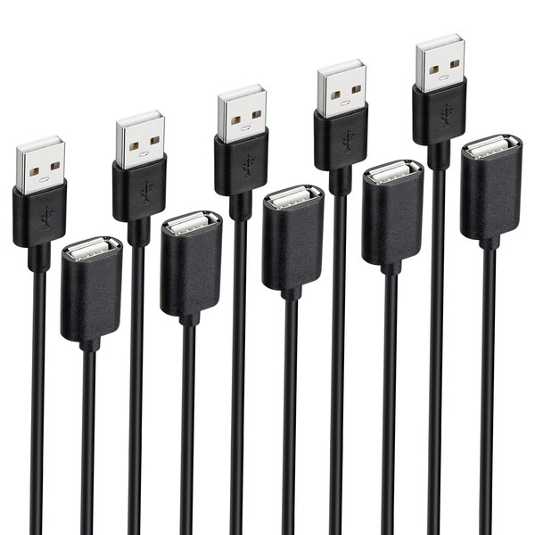 USB Extension Cable 6 ft 5-Pack, USB-A 2.0 Male to