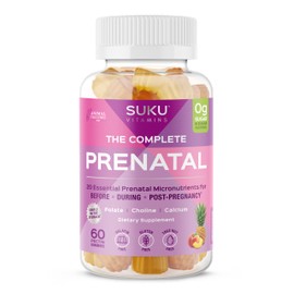SUKU Vitamins - Complete Prenatal - Enriched with Calcium, Vitamin K2, Vitamin B12 and More Gummies - Easy to Chew - Non GMO, Gluten Sugar Free - Pineapple Peach Flavored Gummy Vitamins, 60 Count