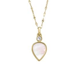 Fossil Necklace for Women , Length: 420mm+50mm, Width: 18.6mm, Height: 9.8mm Gold Mother of Pearl, Stainless Steel Necklace, JF04248710