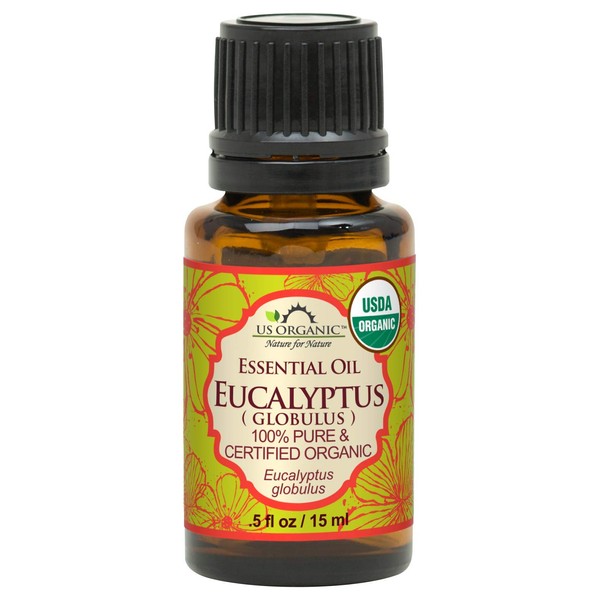 US Organic 100% Pure Eucalyptus Essential Oil (Globulus) - USDA Certified Organic, Steam Distilled - W/Euro droppers (More Size Variations Available) (15 ml / .5 fl oz)