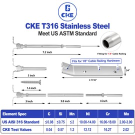 CKE 20 Pair Cable Railing Kit - 1/8" Swage Toggle Turnbuckle Hardware - T316 Stainless Steel - Adjustable 180 Stairs Deck Kit - 20 Cable Lines, CR25