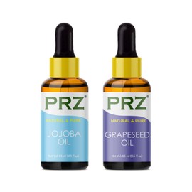 PRZ Combo Set of Jojoba oil and Grapeseed Essential oil ( Each 15ml ) - Pure Natural & Therapeutic Grade Oil For Aromatherapy Body Massage, Skin Care & Hair Care