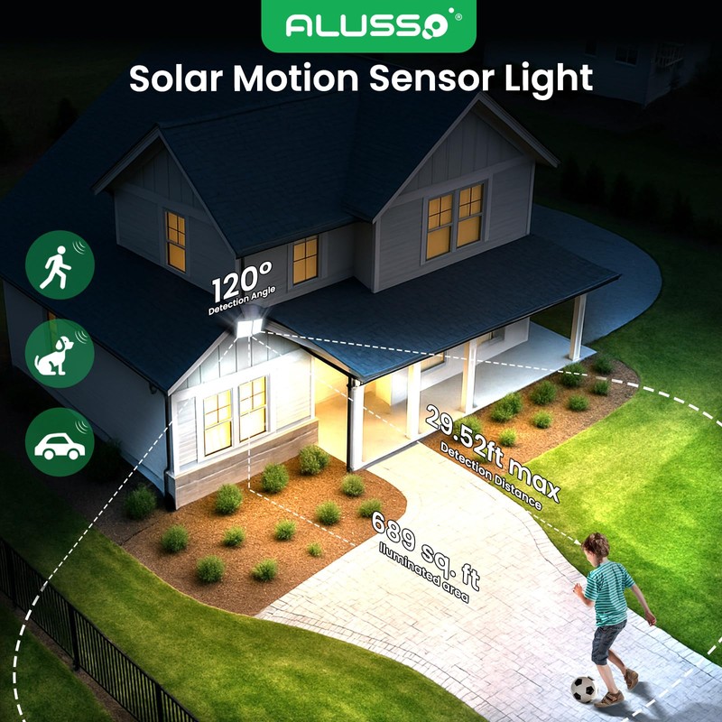 ALUSSO® Solar Lights Outdoor Waterproof Motion Sensor, Dimmable 3000K-6500K Changeable