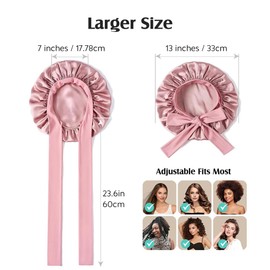 RPAEOY 100% Seidenhaube Zum Schlafen Große Doppelseidige Weiche Nachtmütze Haare Schützen Rutschfeste Verstellbares Breites Band zur Befestigung am Kopf für Lange Lockige Haare(Soja)