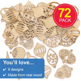 Baker Ross FE981 Mini Wooden Christmas Baubles - 72 Pieces, Christmas Craft Decorations for Children and Adults, Ideal for Home and School Crafts and Decorating at Christmas