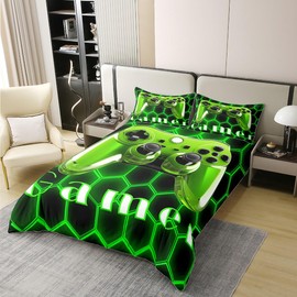 Feelyou Gaming Duvet Cover 100% Cotton Boys Girls Twin Size Gamer Bedding Set for Kids Women Men Ultra Soft Game Room Decor Gamepad Comforter Cover Set Geometric Bedspread Cover Room Decor Bedclothes