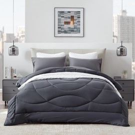 SLEEP ZONE King Size Comforter Duvet Insert, Down Alternative Reversible Comforter, Lightweight, Soft and Breathable Bedding All Season, Dark Grey