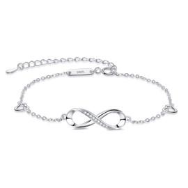 SILBERTALE 925 Sterling Silver Infinity Love Heart Bracelet for Women Adjustable Infinity Bracelets Cubic Zirconia Ladies Jewellery Bracelet