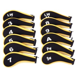 12Pcs Neoprene Golf Head Cover Iron Putter Driver Headcover Protective Set Club Covers - Durable & Form-Fitting with Zippered Design for Easy Access