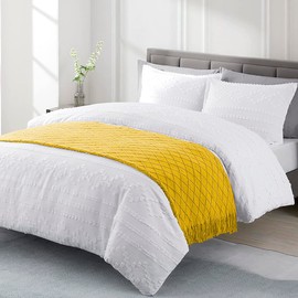 MACAR Pie de Cama, Camino Decorativo para Colcha o cobertor, Suave y Ligera con Textura Decorativa y Flecos.