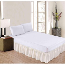 Ruffled Bed Skirt with Split Corners, Queen Size Bed Skirt 21 inch Drop, Ivory Ruffle Bed Skirt Queen, Microfiber Bedskirt, Ivory Solid