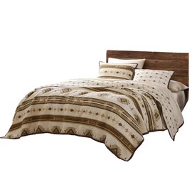 Paseo Road by HiEnd Accents Dakota Western Bedding 3 Piece Quilt Set with Pillow Shams, Full Queen Aztec Bedding Set, Brown Tribal Southwestern Bedding, Geometric Pattern Cotton Reversible Bed Set