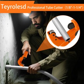 Teyrolesd Pipe Cutter Tool 1/8" to 1-1/4" (3-32mm) Heavy Duty Metal Pipe Cutter With Deburring Tool - Orange Handheld Tube Cutter for Copper, Aluminum, Stainless Steel - Plumbing HVAC Automotive DIY