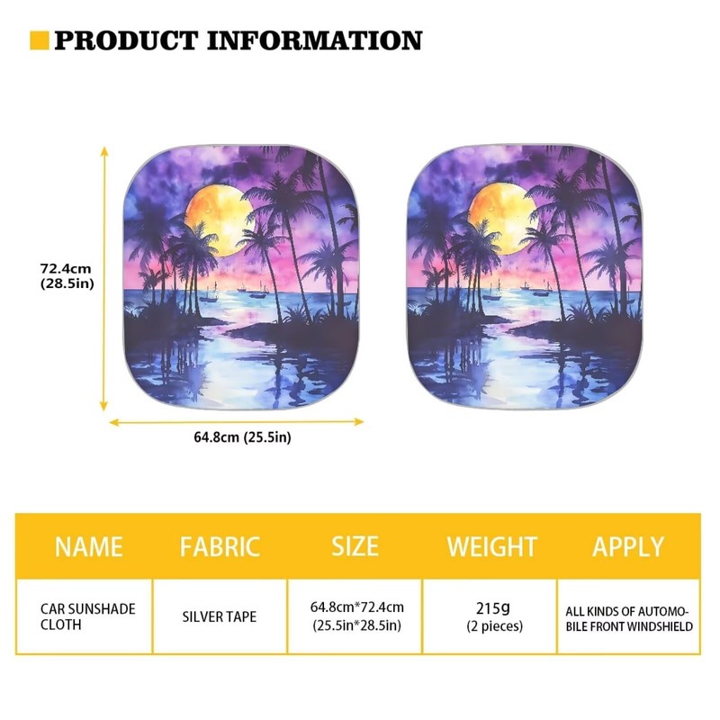 SEANATIVE Purple Sunset Coconut Tree Car Sun Shade for Car