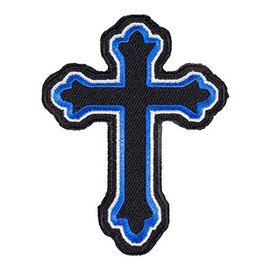 Blue & Black Decorative Cross Patch, Religious Cross Patches