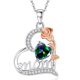 FANCIME Mom Birthstone Necklace for Women Alexandrite Rose Heart Necklace I Love You Mom Gifts Mother's Day Gifts June Jewelry for Grandmother Women Wife, 16"+2" Inches