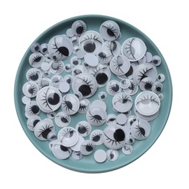 SOWAKA 100 Pcs Googly Eyes Assorted Size Plastic with Self Adhesive 0.8 cm 1 cm 1.2 cm 1.5 cm 2 cm 2.5 cm 3.5 cm Round Stickers for DIY Crafting Scrapbooking Decoration (White with Eyelash)