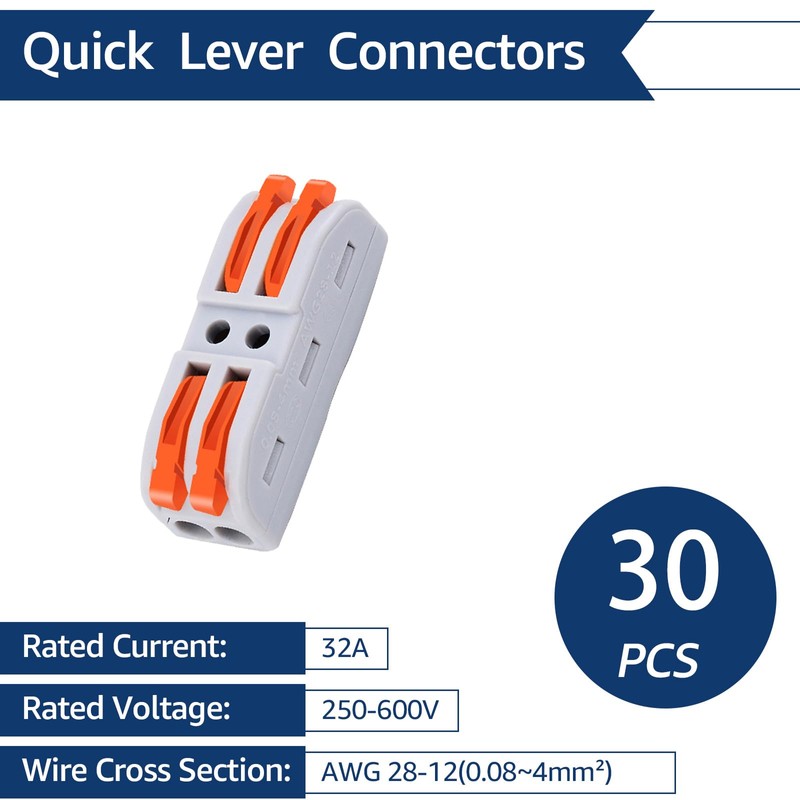 30pc Inline Compact Wire Connectors, USUPERINK Inline Wire Connector, Push