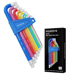 FICHFOYE 9PCS Star Allen Key Set, Color Coded Hex Key, T10-T50 Hex Wrench Set Long Arm TX Key Set Ideal for Dismantling Machinery, Equipment, Vehicle, and Bicycle Maintenance