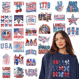 Kaciola 30 Sheets 4th of July DTF Transfers Ready to Press, Independent Day Iron on Transfers Stickers Iron on Decals for T Shirts Hoodie DIY Crafts