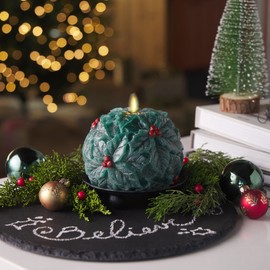 Luminara Flameless Candle Crystal Beads Glitter Sphere, Unscented Real Wax LED Candle, Timer, Holiday Decoration Centerpiece (Chalky Green)