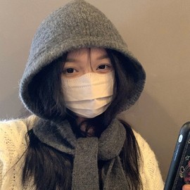 Imported Knit Balaclava Hood Hat, Neck Warmer, Earmuffs & Scarf for Winter Warmth (lf2758) - One Size Dark Black 4ea