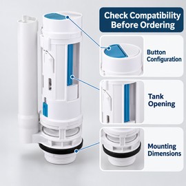Dual Flush Toilet Valve Replacement Kit with Split Push Button for Compatible Connected and Side Water Tanks