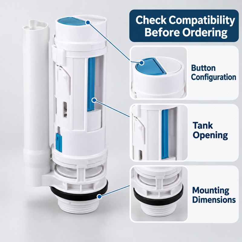 Dual Flush Toilet Valve Replacement Kit with Split Push Button