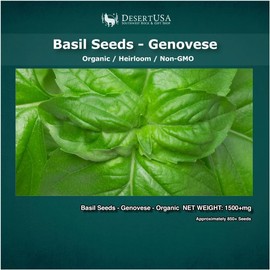 DesertUSA Organic Basil Seeds - Genovese - Ocimum basilicum - Seeds for Planting, 1550+mg - 860+ Herb Seeds, Indoor or Outdoor Growing, Heirloom, Non-GMO