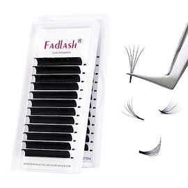 Selbstfächernde Wimpern Wimpernverlängerung Volumen Wimpern für Volumentechnik Wimpernextensions FADLASH Easy Fan Lashes 0.03 Stärke Einzelne Länge 1 Tray Schwarze(0.03mm-D-12)