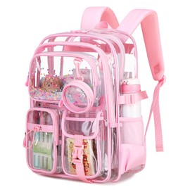 ASKSKY Clear Backpack for Girls School Clear Bookbag Stadium Events Heavy Duty Transparent Back Pack, Pink