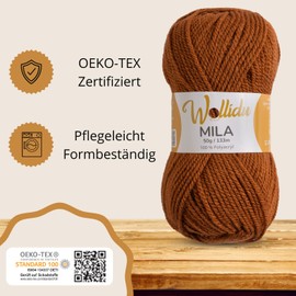 Wollidu Mila Yarn for Crochet and Knitting, 1 x 50 g/133 m, Knitting Yarn, 100% Polyacrylic, Crochet Yarn, Fox Brown