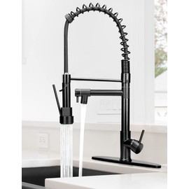 Kitchen Sink Faucet,Black Kitchen Faucet with Sprayer,Kitchen Faucet with Pull Down Sprayer,Serimer Commercial Solid Brass Spring Kitchen Faucets with Deck Plate,Modern Kitchen Faucet Matte Black