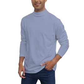 Mens Casual Mock Turtleneck T-Shirts Long Sleeve Thermal Stretchy Pullover Basic Lightweight Undershirt Sweater Tops Grey Blue