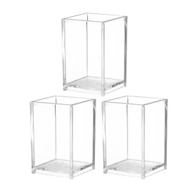 3 Pcs Clear Acrylic Cosmetic Pencil Pen Holder Cup, Clear Makeup Brush Holder, Desk Acrylic Brushes Storage for Desks, Vanities, and Countertop Organizers