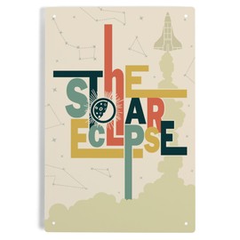 Lantern Press 6x9 Inch Metal Sign, Solar Eclipse, Typography with Stars