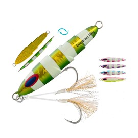 Deep Water Fast Slow Metal Lead Jig Jigging Fishing Lures 5 Colors Glow (Green&Gold, 300g)