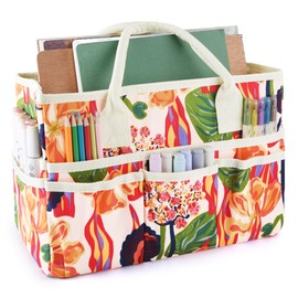 E-WEICHEN Craft Organizer Tote Bag Art Storage Caddy with Multiple Pockets Storage Containers for Art,Craft,and Office Supplies Storage. Abstract Flower