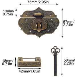 Vintage Design Embossing Latch Hasp Clasp Lock Retro Style Mini Clasps Hardware Engraved Designs Hasp Latch for Wood Drawer Jewellery Box Case Cabinet Furniture Decorative Cabinet