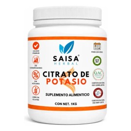 Citrato De Potasio Puro Con 1 kg en polvo  Suplemento Alimenticio  Alta Biodisponibilidad  Sin Sabor Saisa Herbal  Ayuda A Prevenir Cálculos Renales, 