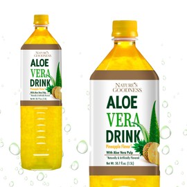 Nature's Goodness Aloe Vera Drink with Pulp Pineapple Flavor -12 Pack Case - 50.7 Fl Oz (1.5 L) Each - Total 18 Liters - Refreshing Beverage with Real Aloe Vera Juice