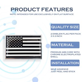 Perdecor US American Flag Sticker Emblem Black USA Decal Car Chrome Flags, 2 Pack, 3 x 2 inches