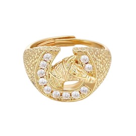 THE BLING KING Ultimate Waterproof Gold Plated Horseshoe Ring: Adjustable Size 10 & Beyond, 20mm Top Width, 13g Weight - Sparkling Stones, Luxury Men's Jewellery for Every Occasion