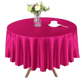 Homiest 1 Pack 84 Inch / 7ft Round Tablecloth Satin Table Cover, Hot Pink Table Cloth Overlay Bright Table Decorations, Silky Satin Dining Table Cloths for Wedding Reception Graduation Banquet