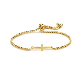 LSxAB Gold Sideway Cross Bracelets for Women Jewellery Gift Stainless Steel Adjustable Chain Bracelets