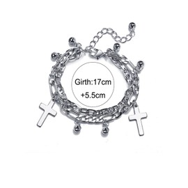 MAGIIE Double Bangle Multilayer Bracelet, Stainless Steel Bracelet with Pendant Heart Bear Crucifixion Jesus, Jewellery Bracelet for Men Women, Stainless Steel, No Gemstone